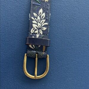Lucky Brand Navy Floral Belt with Gold Buckle